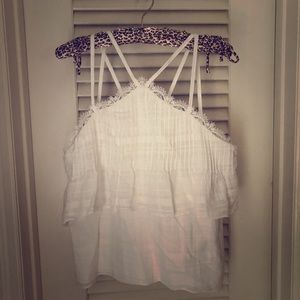 WHBM white cotton lace gauze halter tank top xs